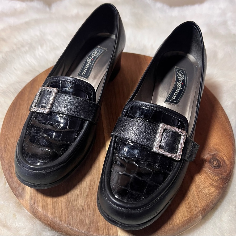 Brighton Women's Classic Black Leather Loafers with Block Heel Size 7.5 - Picture 9 of 12
